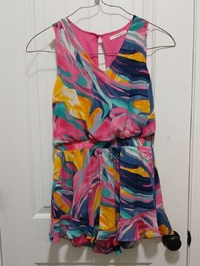 Caramela Pink Multicolor Patterned Romper